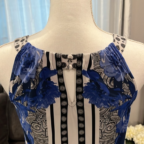 INC International Concepts Blue, White & Black Summer Top. Handkerchief hem. Sm - Picture 9 of 15